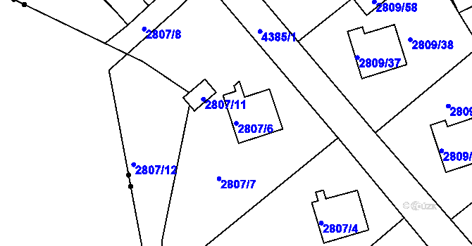 Parcela st. 2807/6 v KÚ Teplice, Katastrální mapa