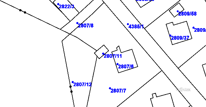 Parcela st. 2807/11 v KÚ Teplice, Katastrální mapa