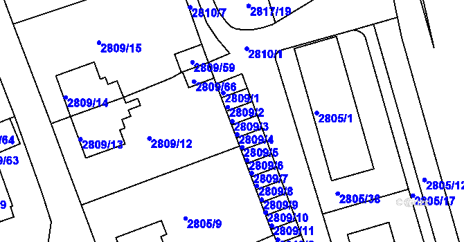 Parcela st. 2809/3 v KÚ Teplice, Katastrální mapa