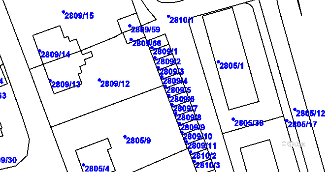 Parcela st. 2809/5 v KÚ Teplice, Katastrální mapa