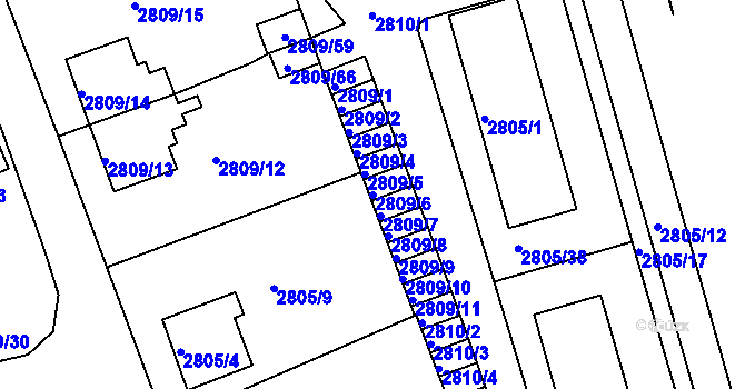 Parcela st. 2809/6 v KÚ Teplice, Katastrální mapa