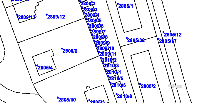 Parcela st. 2809/11 v KÚ Teplice, Katastrální mapa