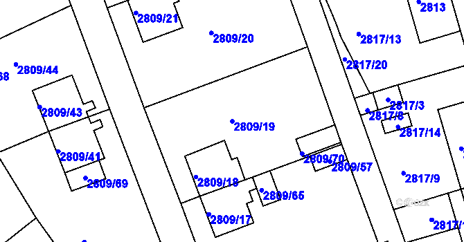 Parcela st. 2809/19 v KÚ Teplice, Katastrální mapa