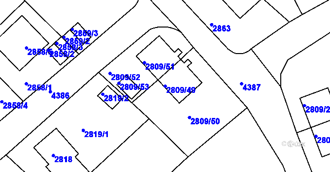 Parcela st. 2809/49 v KÚ Teplice, Katastrální mapa