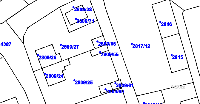 Parcela st. 2809/55 v KÚ Teplice, Katastrální mapa