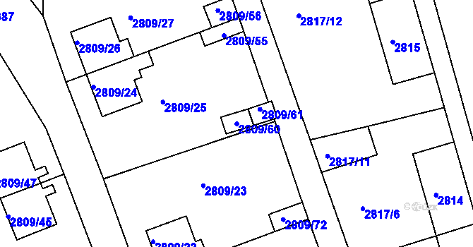 Parcela st. 2809/60 v KÚ Teplice, Katastrální mapa