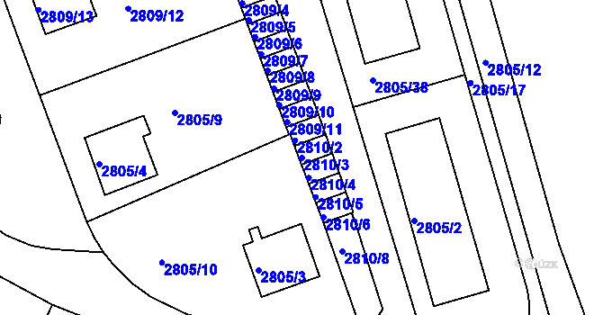 Parcela st. 2810/3 v KÚ Teplice, Katastrální mapa