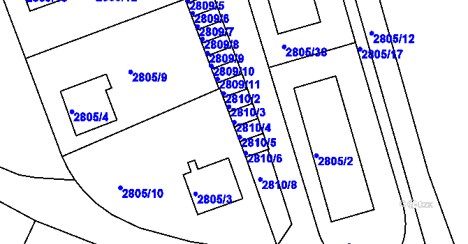 Parcela st. 2810/4 v KÚ Teplice, Katastrální mapa