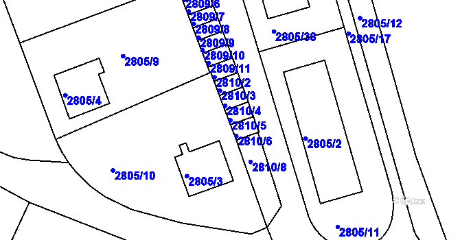 Parcela st. 2810/5 v KÚ Teplice, Katastrální mapa