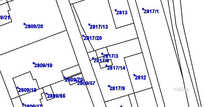 Parcela st. 2817/3 v KÚ Teplice, Katastrální mapa