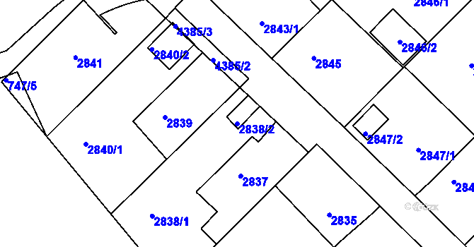 Parcela st. 2838/2 v KÚ Teplice, Katastrální mapa