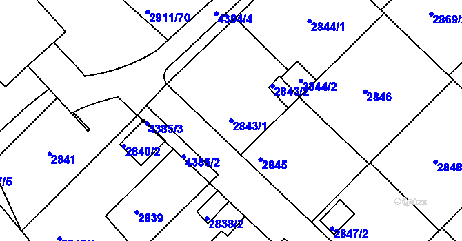 Parcela st. 2843/1 v KÚ Teplice, Katastrální mapa