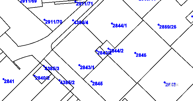 Parcela st. 2843/2 v KÚ Teplice, Katastrální mapa
