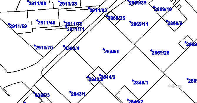 Parcela st. 2844 v KÚ Teplice, Katastrální mapa