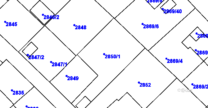 Parcela st. 2850/1 v KÚ Teplice, Katastrální mapa