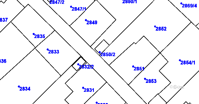 Parcela st. 2850/2 v KÚ Teplice, Katastrální mapa
