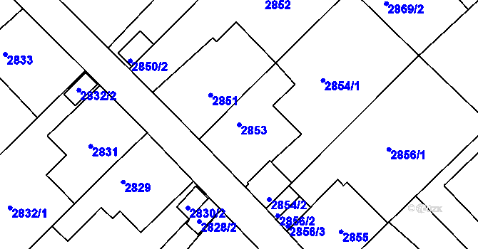 Parcela st. 2853 v KÚ Teplice, Katastrální mapa