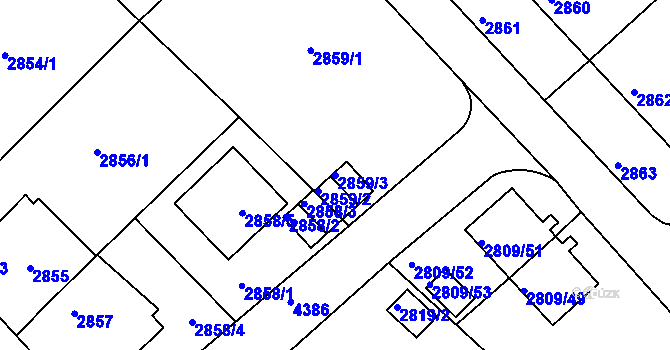 Parcela st. 2859/3 v KÚ Teplice, Katastrální mapa