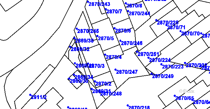 Parcela st. 2870/4 v KÚ Teplice, Katastrální mapa