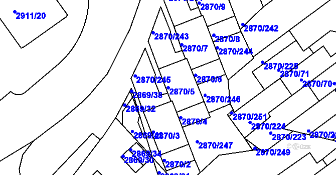 Parcela st. 2870/5 v KÚ Teplice, Katastrální mapa