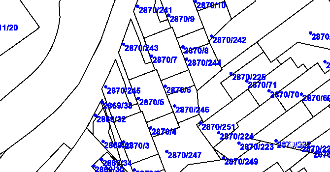 Parcela st. 2870/6 v KÚ Teplice, Katastrální mapa
