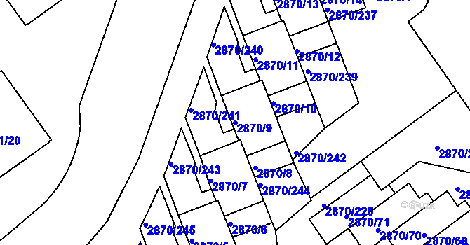 Parcela st. 2870/9 v KÚ Teplice, Katastrální mapa