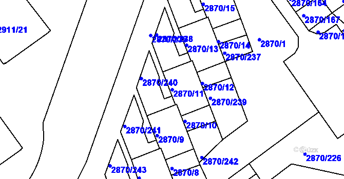Parcela st. 2870/11 v KÚ Teplice, Katastrální mapa