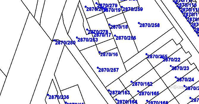 Parcela st. 2870/16 v KÚ Teplice, Katastrální mapa