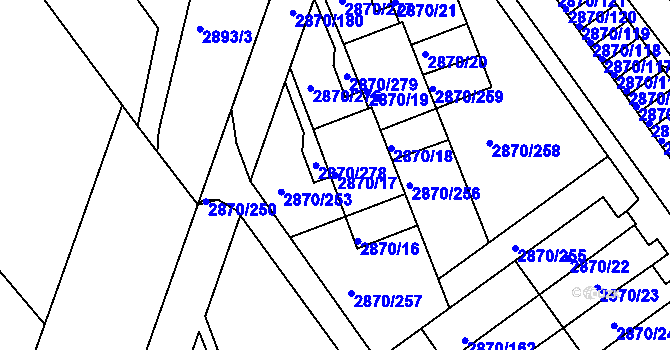 Parcela st. 2870/17 v KÚ Teplice, Katastrální mapa