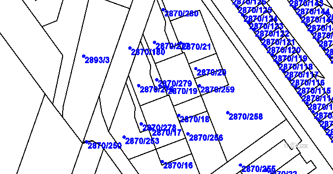 Parcela st. 2870/19 v KÚ Teplice, Katastrální mapa