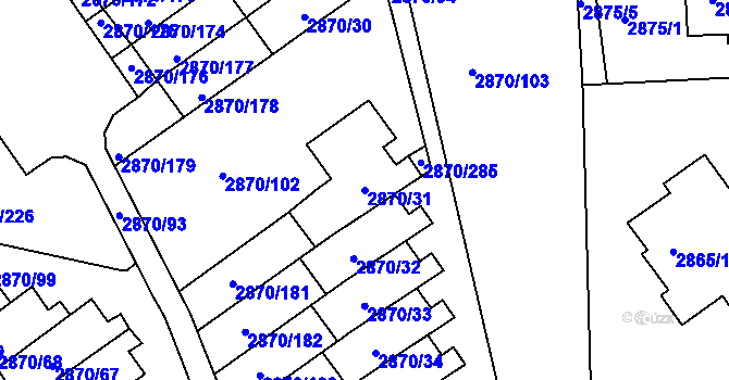 Parcela st. 2870/31 v KÚ Teplice, Katastrální mapa