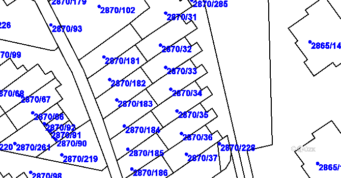 Parcela st. 2870/34 v KÚ Teplice, Katastrální mapa