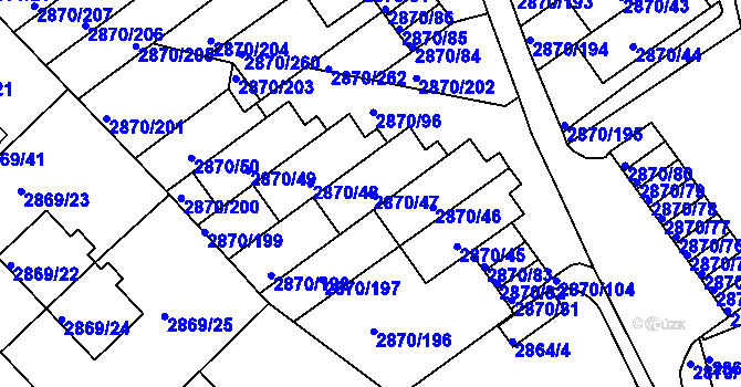 Parcela st. 2870/47 v KÚ Teplice, Katastrální mapa
