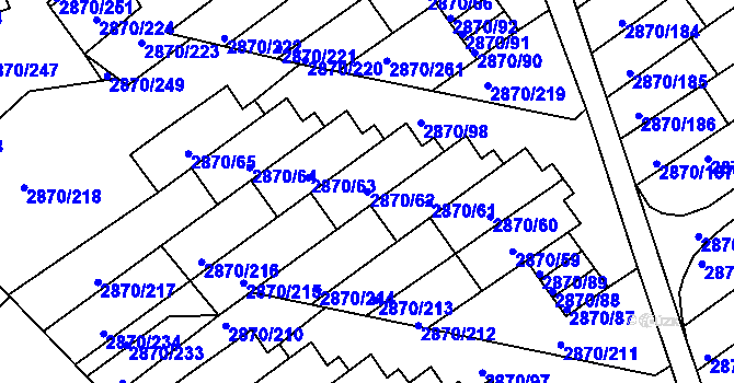 Parcela st. 2870/62 v KÚ Teplice, Katastrální mapa