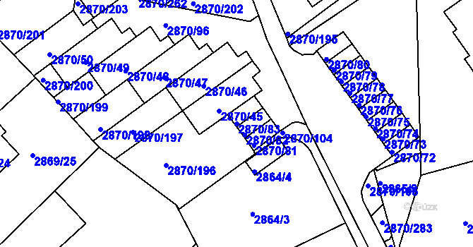 Parcela st. 2870/83 v KÚ Teplice, Katastrální mapa