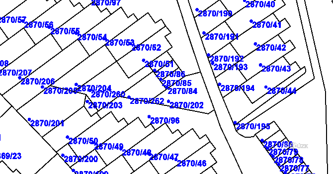 Parcela st. 2870/84 v KÚ Teplice, Katastrální mapa