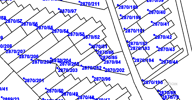 Parcela st. 2870/86 v KÚ Teplice, Katastrální mapa