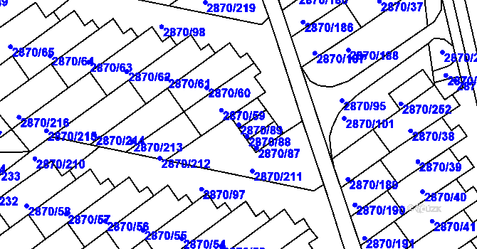 Parcela st. 2870/89 v KÚ Teplice, Katastrální mapa