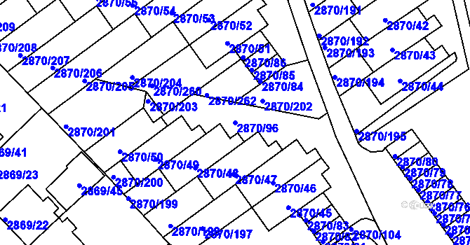 Parcela st. 2870/96 v KÚ Teplice, Katastrální mapa