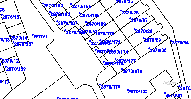 Parcela st. 2870/175 v KÚ Teplice, Katastrální mapa