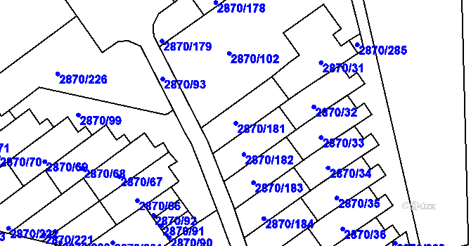 Parcela st. 2870/181 v KÚ Teplice, Katastrální mapa