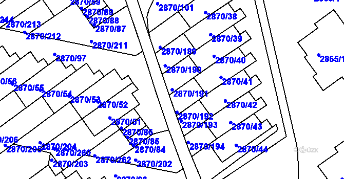 Parcela st. 2870/191 v KÚ Teplice, Katastrální mapa