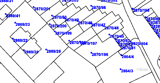Parcela st. 2870/197 v KÚ Teplice, Katastrální mapa