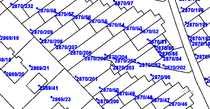 Parcela st. 2870/204 v KÚ Teplice, Katastrální mapa