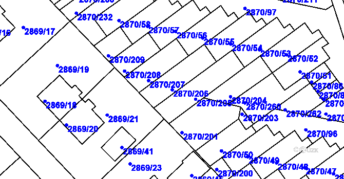 Parcela st. 2870/206 v KÚ Teplice, Katastrální mapa