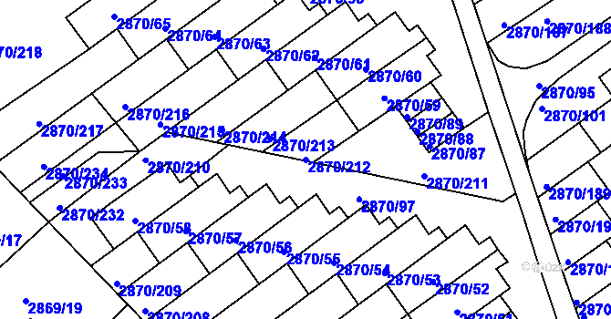 Parcela st. 2870/212 v KÚ Teplice, Katastrální mapa