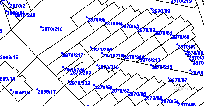 Parcela st. 2870/215 v KÚ Teplice, Katastrální mapa
