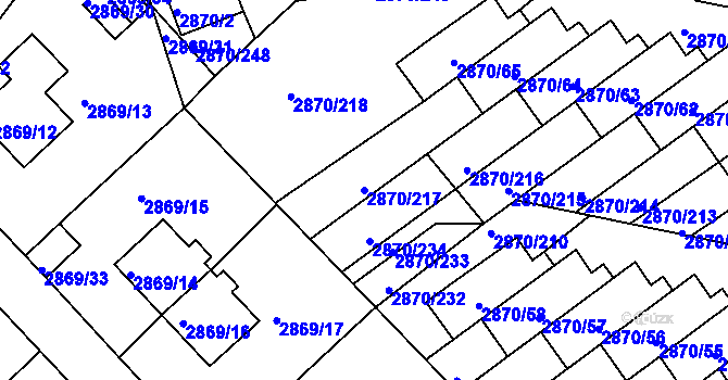 Parcela st. 2870/217 v KÚ Teplice, Katastrální mapa