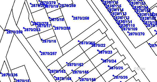 Parcela st. 2870/255 v KÚ Teplice, Katastrální mapa
