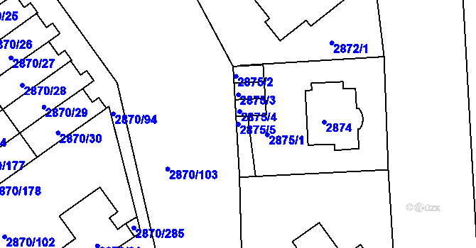 Parcela st. 2875/5 v KÚ Teplice, Katastrální mapa